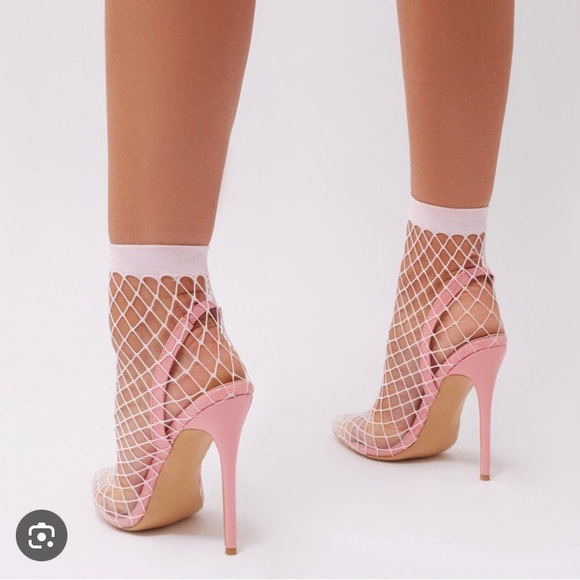 Public Desire - Lavender Fishnet Heels/Stilettos 💜Like New💜 Size 7/fits 7-8 - Picture 2 of 11